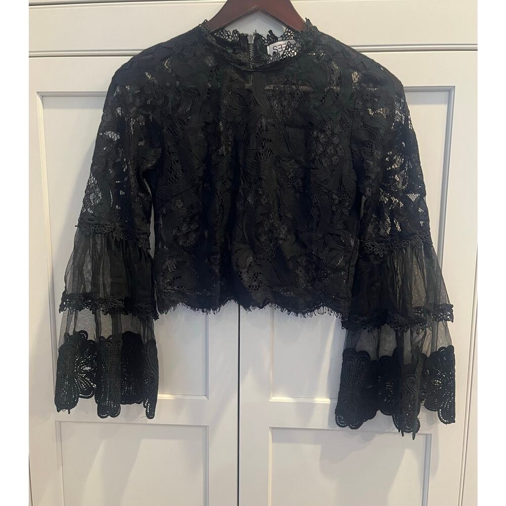 Seek the label lace crop top blouse Sz. S romantic gothic fairy mock neck